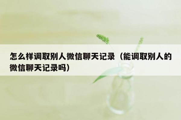 怎么样调取别人微信聊天记录（能调取别人的微信聊天记录吗）