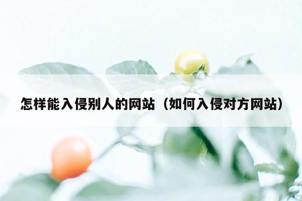 怎样能入侵别人的网站（如何入侵对方网站）