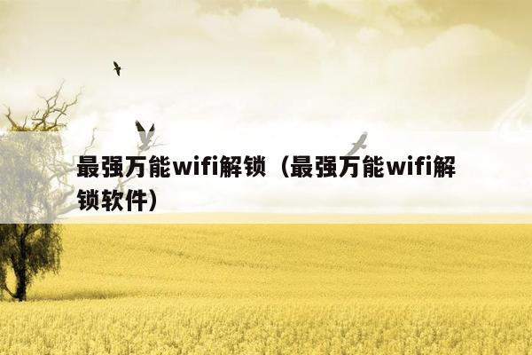 最强万能wifi解锁（最强万能wifi解锁软件）