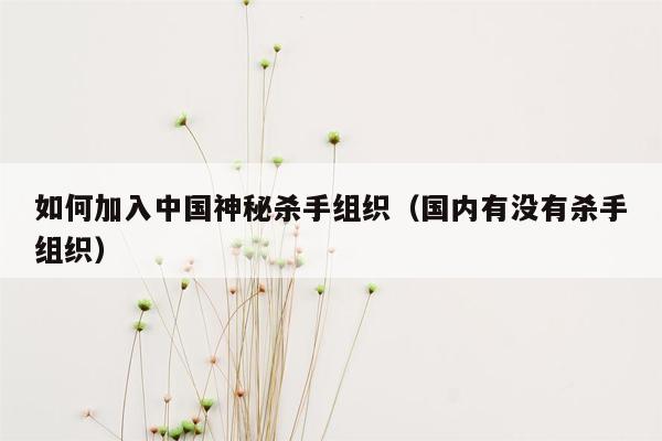 如何加入中国神秘杀手组织（国内有没有杀手组织）