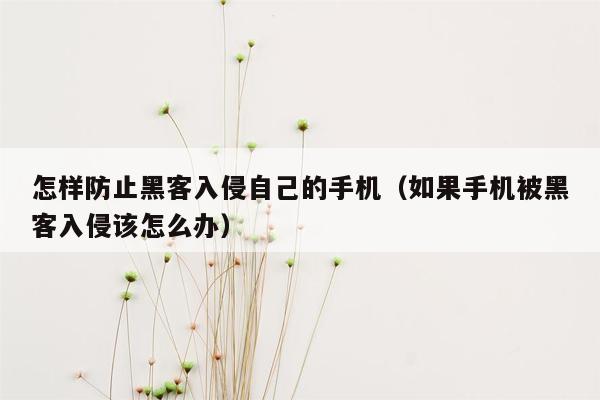 怎样防止黑客入侵自己的手机（如果手机被黑客入侵该怎么办）