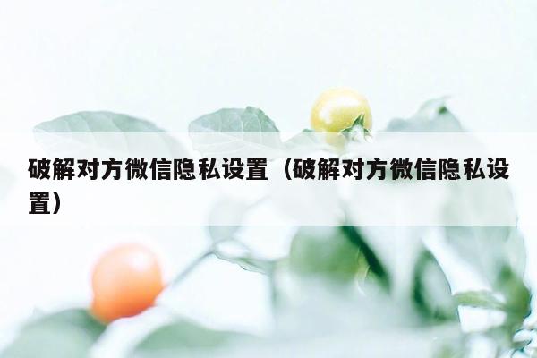 破解对方微信隐私设置（破解对方微信隐私设置）