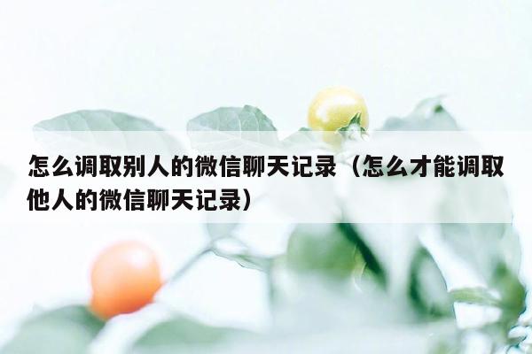 怎么调取别人的微信聊天记录（怎么才能调取他人的微信聊天记录）