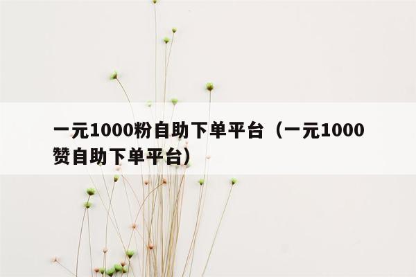 一元1000粉自助下单平台（一元1000赞自助下单平台）