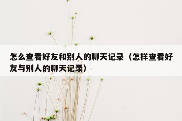 怎么查看好友和别人的聊天记录（怎样查看好友与别人的聊天记录）