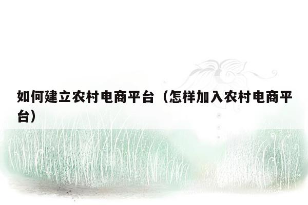 如何建立农村电商平台（怎样加入农村电商平台）