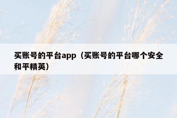 买账号的平台app（买账号的平台哪个安全和平精英）