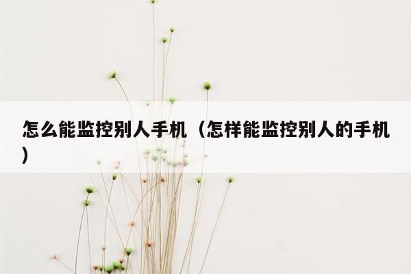 怎么能监控别人手机（怎样能监控别人的手机）