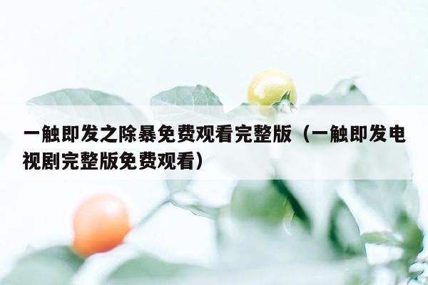 一触即发之除暴免费观看完整版（一触即发电视剧完整版免费观看）