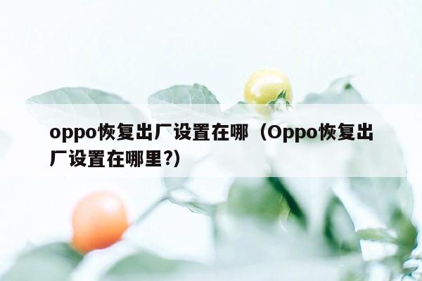 oppo恢复出厂设置在哪（Oppo恢复出厂设置在哪里?）