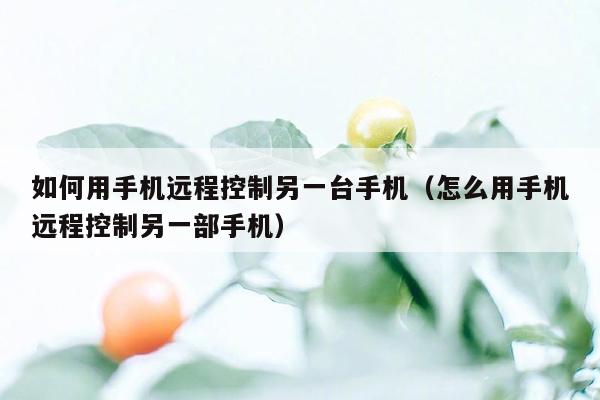 如何用手机远程控制另一台手机（怎么用手机远程控制另一部手机）