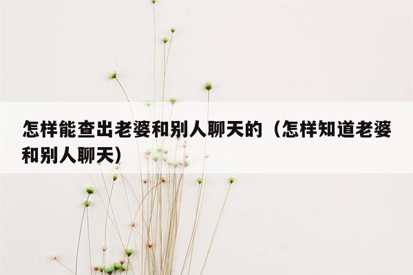 怎样能查出老婆和别人聊天的（怎样知道老婆和别人聊天）