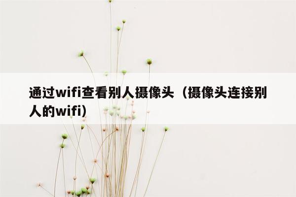 通过wifi查看别人摄像头（摄像头连接别人的wifi）