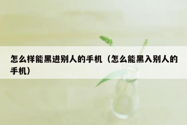 怎么样能黑进别人的手机（怎么能黑入别人的手机）