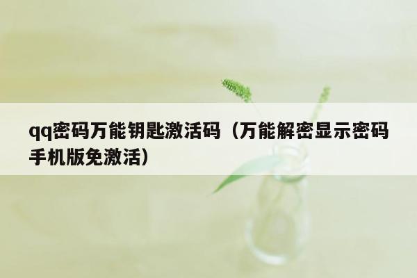 qq密码万能钥匙激活码（万能解密显示密码手机版免激活）