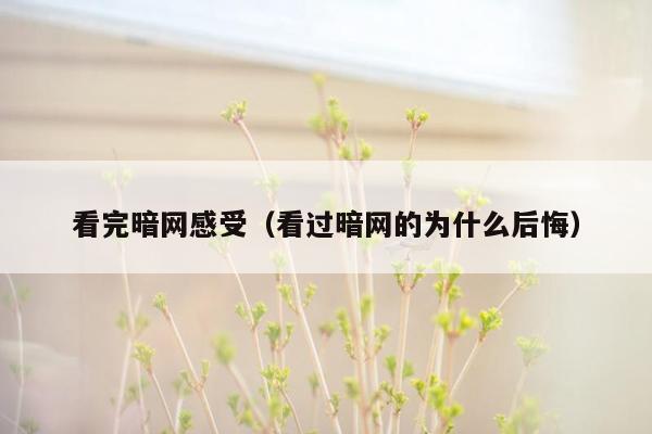 看完暗网感受（看过暗网的为什么后悔）