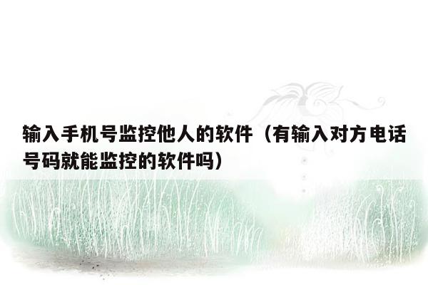 输入手机号监控他人的软件（有输入对方电话号码就能监控的软件吗）