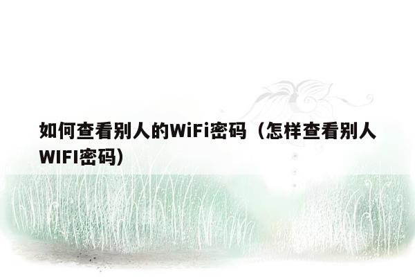 如何查看别人的WiFi密码（怎样查看别人WIFI密码）