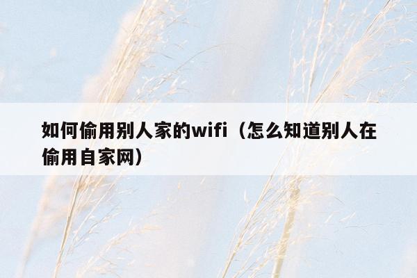 如何偷用别人家的wifi（怎么知道别人在偷用自家网）