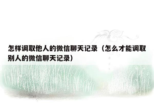 怎样调取他人的微信聊天记录（怎么才能调取别人的微信聊天记录）