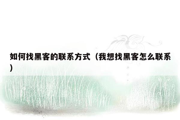 如何找黑客的联系方式（我想找黑客怎么联系）