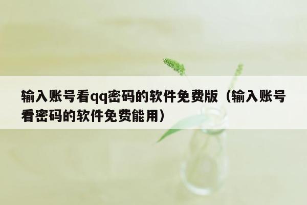 输入账号看qq密码的软件免费版（输入账号看密码的软件免费能用）