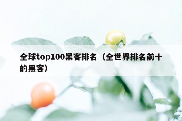 全球top100黑客排名（全世界排名前十的黑客）