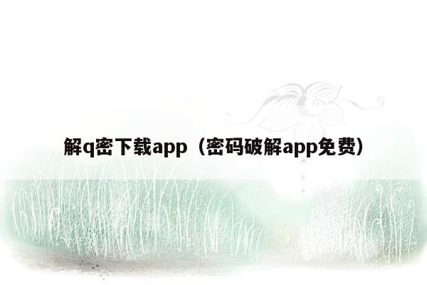 解q密下载app（密码破解app免费）