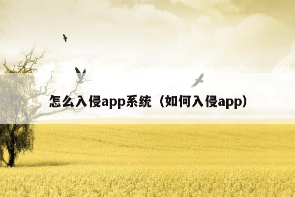 怎么入侵app系统（如何入侵app）