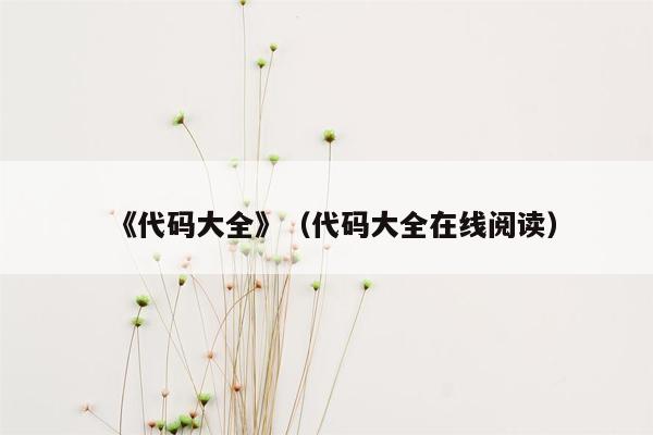 《代码大全》（代码大全在线阅读）