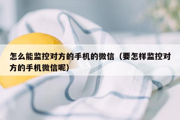 怎么能监控对方的手机的微信（要怎样监控对方的手机微信呢）