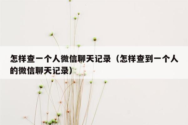 怎样查一个人微信聊天记录（怎样查到一个人的微信聊天记录）