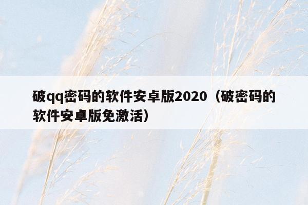 破qq密码的软件安卓版2020（破密码的软件安卓版免激活）