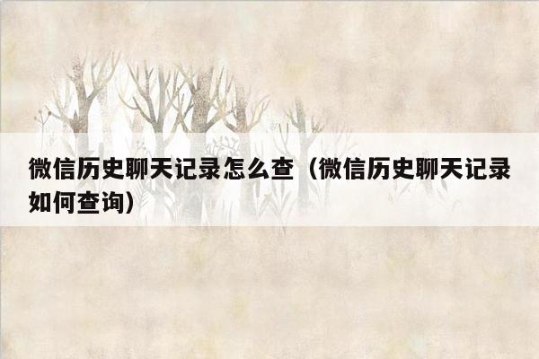 微信历史聊天记录怎么查（微信历史聊天记录如何查询）