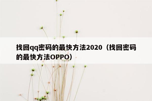 找回qq密码的最快方法2020（找回密码的最快方法OPPO）