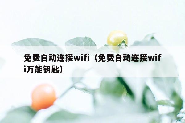 免费自动连接wifi（免费自动连接wifi万能钥匙）