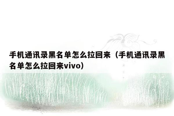 手机通讯录黑名单怎么拉回来（手机通讯录黑名单怎么拉回来vivo）