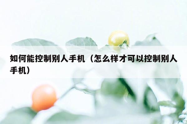 如何能控制别人手机（怎么样才可以控制别人手机）