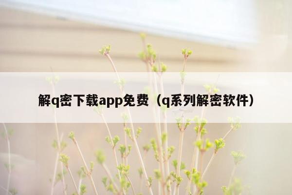 解q密下载app免费（q系列解密软件）