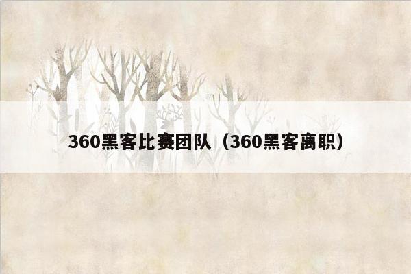 360黑客比赛团队（360黑客离职）