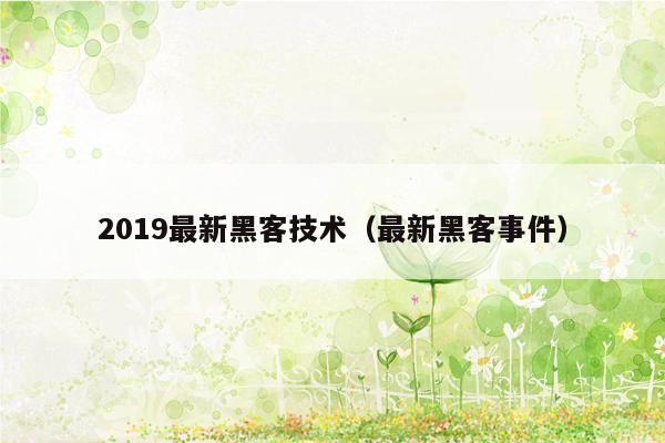 2019最新黑客技术（最新黑客事件）