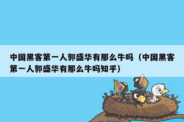 中国黑客第一人郭盛华有那么牛吗（中国黑客第一人郭盛华有那么牛吗知乎）